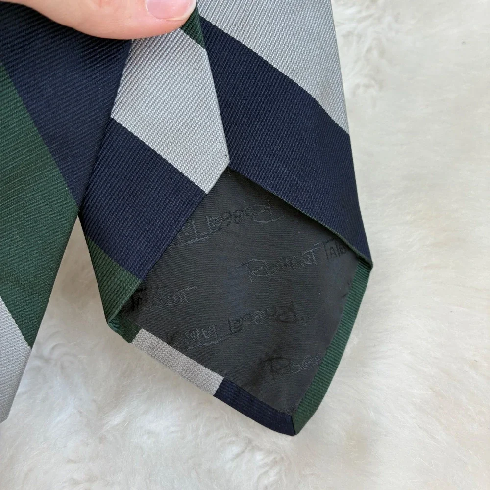 Robert‎ Talbott Spencers of Montana Silk Tie Vintage Blue Green Grey Stripe